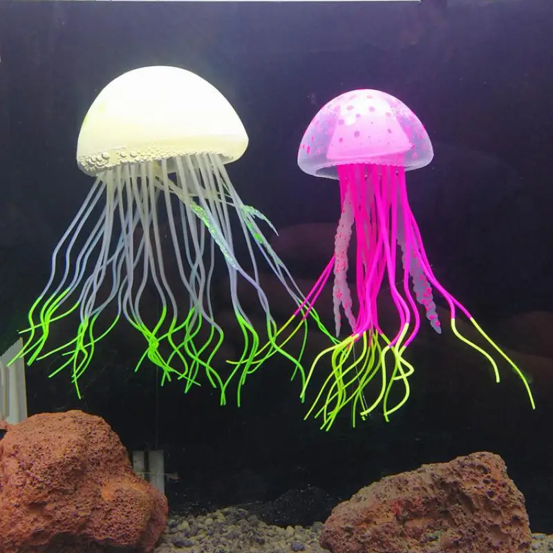 Soft Silicone Luminous Jellyfish Simulation Fluorescent Jellyfish Ornaments For Fish Tank Landscaping Decoration Accessories