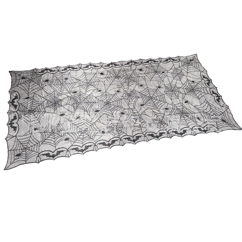 Black Lace Tablecloth With Unique Spiderweb Bat Detailing For Modern Homes Halloween Decoration Spiderweb Tablecloth