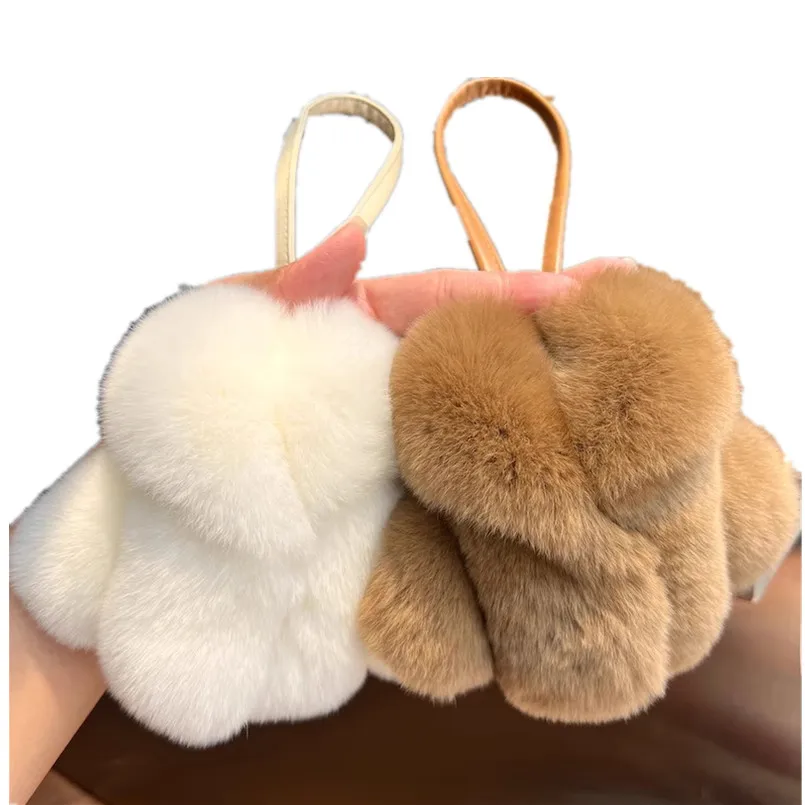 

Fluffy Real Rex Rabbit Fur Pendant Bag Jewelry Soft Coat Shape Keychain Handbag Decoration