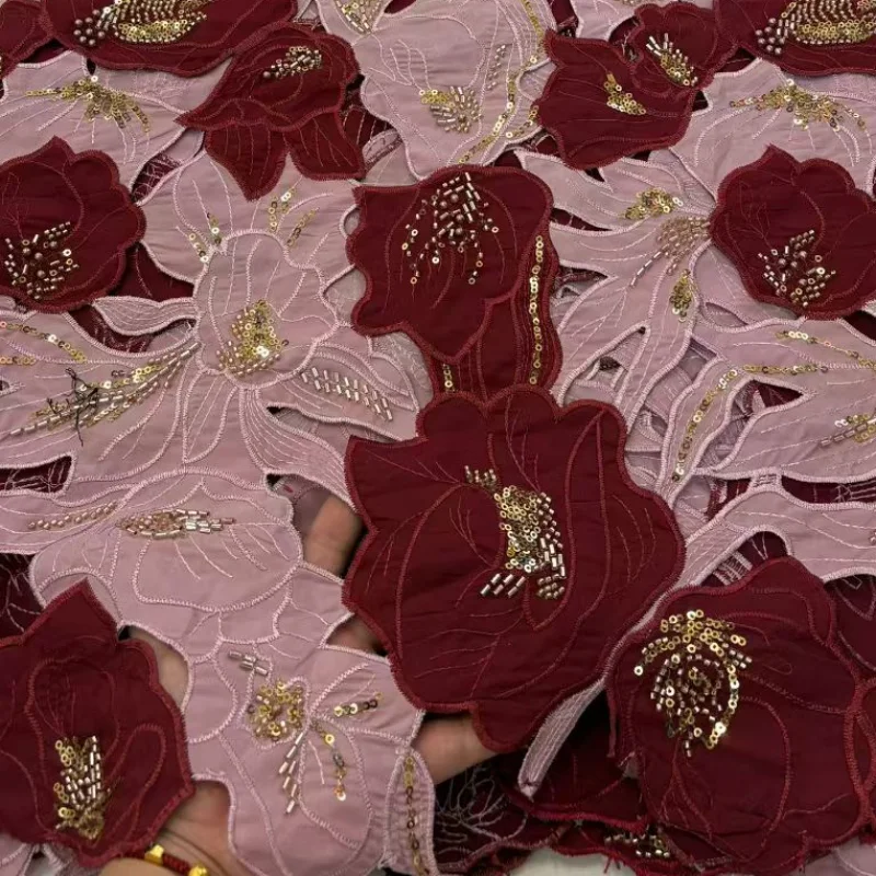 

Африканская аппликация, ажурная кружевная ткань, 2026, высокое качество, французская сетка, тюль, вышивка, блестки, нигерийское кружево, 5 ярдов для элегантных