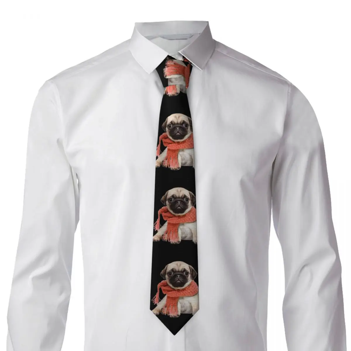 Winter Funny Fawn Pug Funny Dog Lover Necktie for Men Silk Polyester Slim Neck Ties Party Suits Tie Casual Gravatas