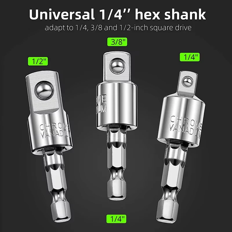 360°Rotatable Electric Power Drill Sockets Adapter Sets for Impact Driver with Hex Shank 1/4