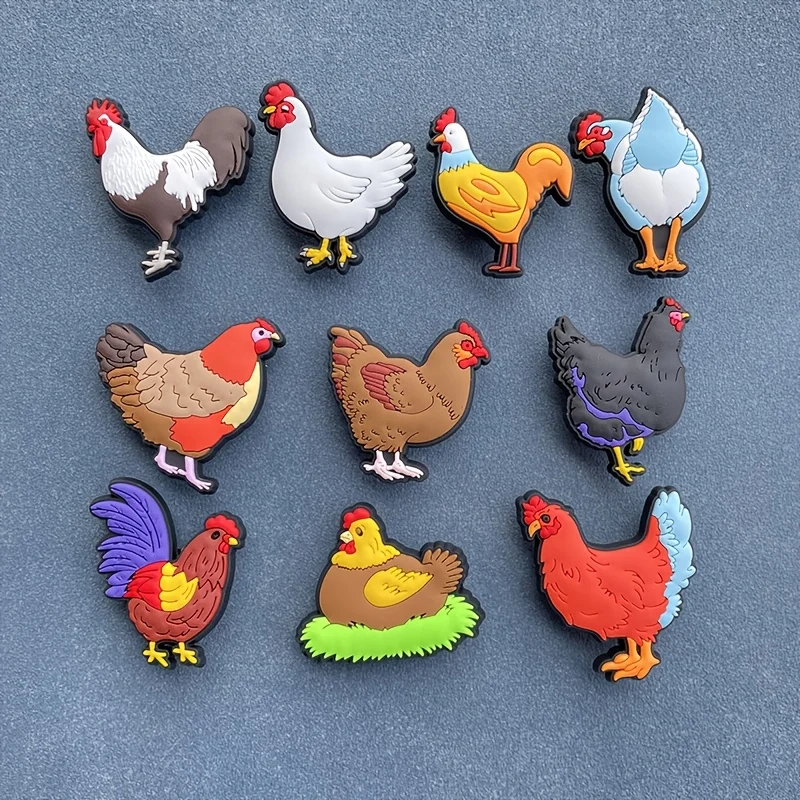 10pcs Cartoon Chicken Shoe Charms - Detachable PVC Pet Decor for Sandals & Sneakers - Party Gifts for Teens & Adults
