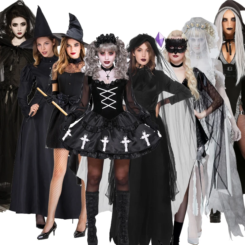 عباءة أزياء loween Bla White Angel Witch Ghost Bride Doctor Nurse للرجال والنساء من البوليستر للذقن التقليدية...