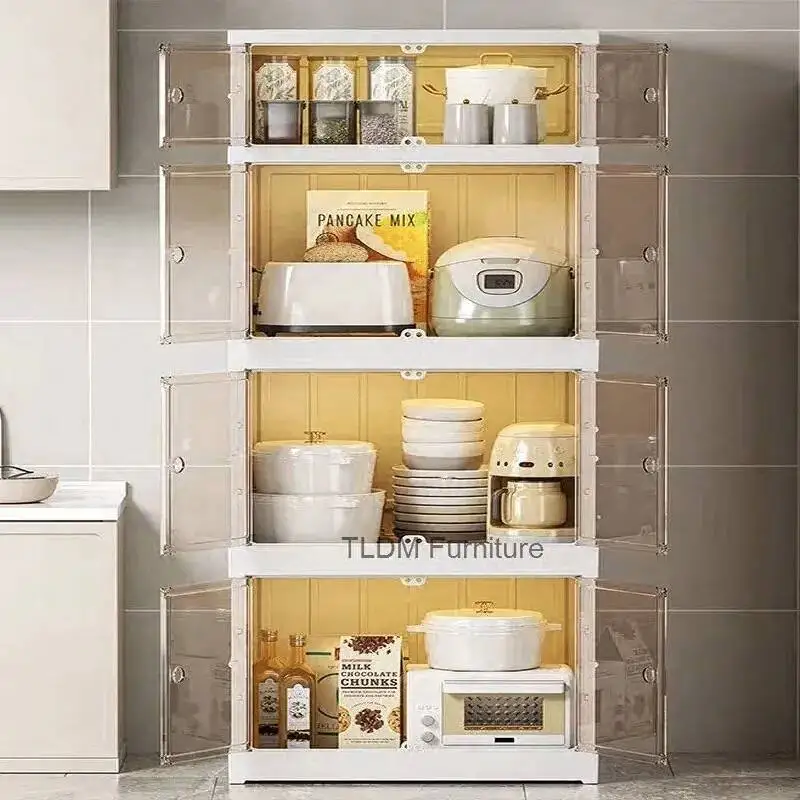 Storage Cabinets Kitchen Cabinet Multi-layer Household Cabinet Nordic Multi-unctional Kitchen Dust-proof with Pulleys Foldable E