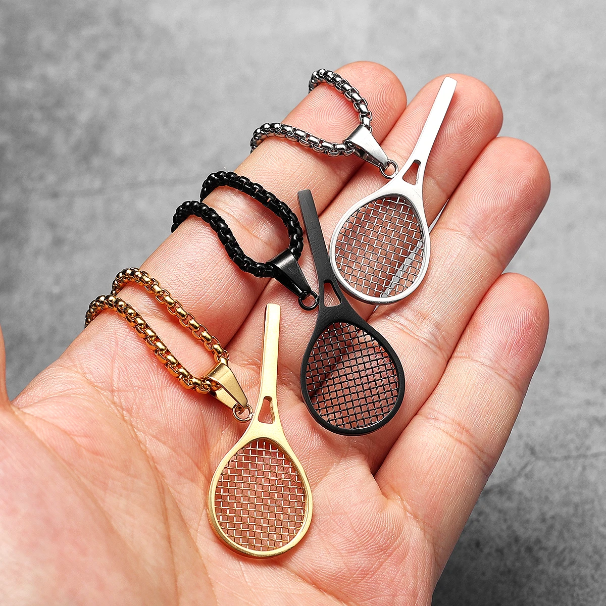 Tennis Racket Men Necklace Pendant Stainless Steel Jewelry Simple Fashion Male Women Punk HipHop Accessories Gifts Wholesale