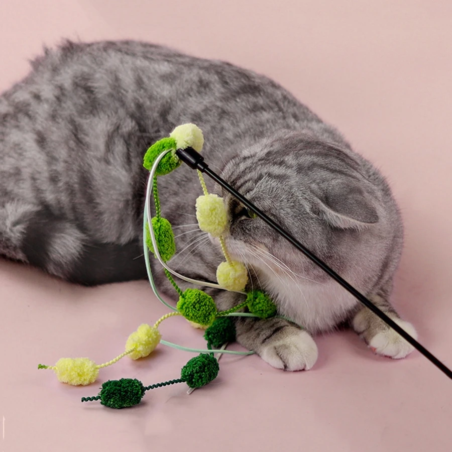 Kleurrijke Regenboogbal Roze Bel Interactief Huisdier Speelgoed Kat Plagen Stok Kitten Kietelen Toverstok Pussy Accessoires Draad Veren Staaf