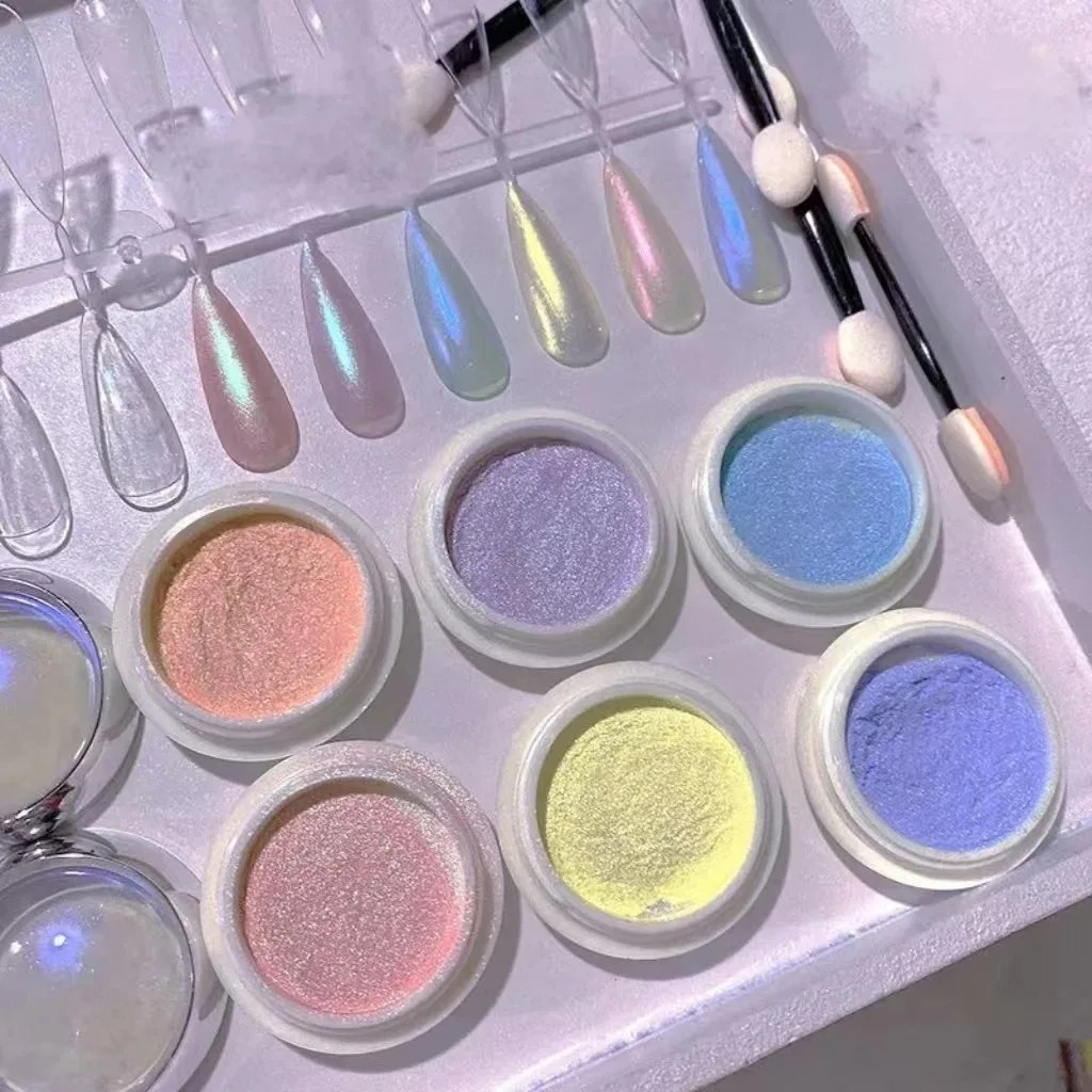 6 Flaschen Aurora Nail Powder: metallische Spiegeloberfläche, holografischer Farbwechsel. Geeignet für Nagelgel, Ölfarbe und Drea