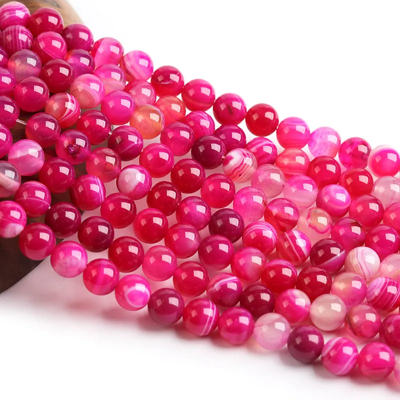 4/6/8/10/12mm Natural Stone Hot Pink Striped Agates Bead Round Loose Bead for Jewelry Making DIY Bracelet Necklace Accessory