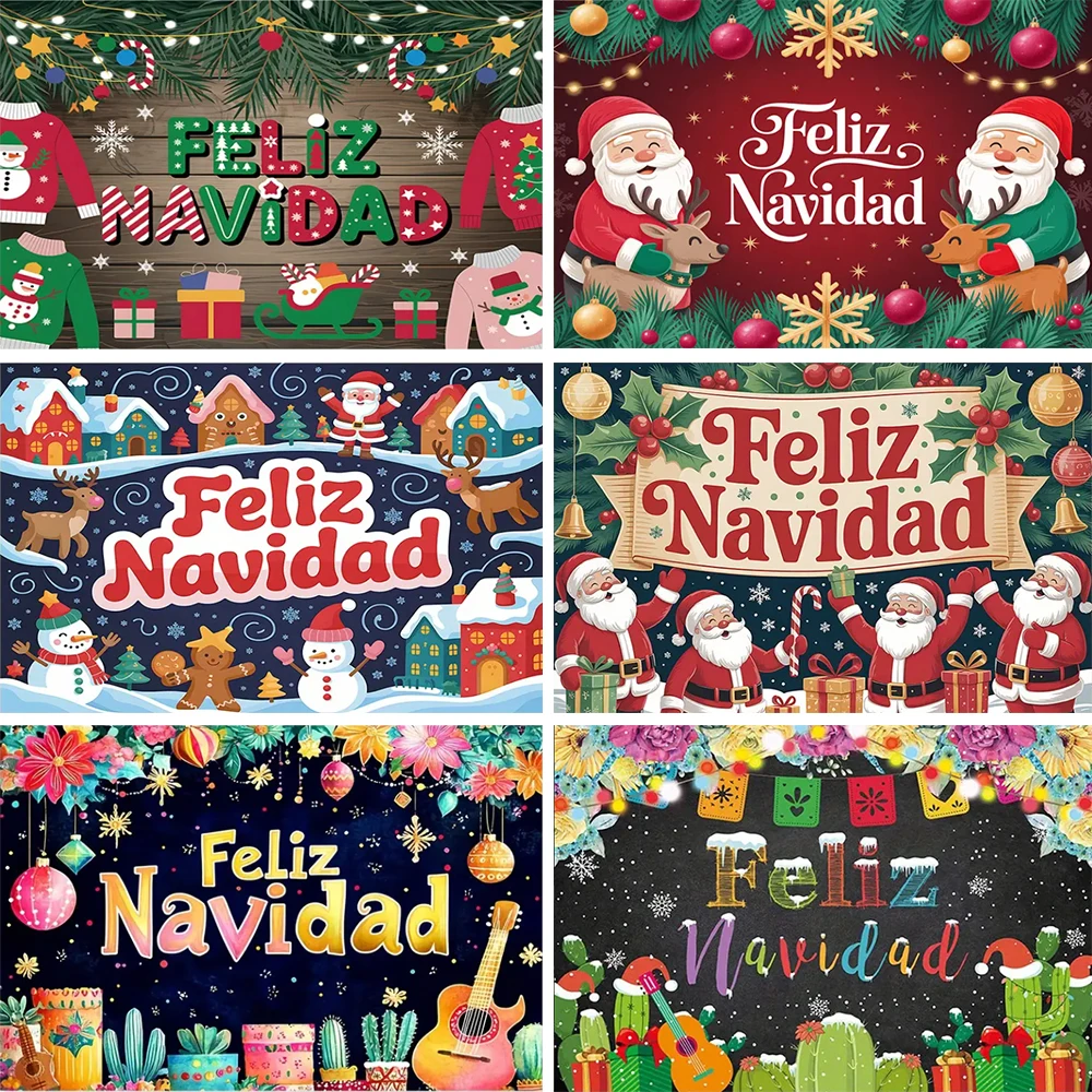 

Spanish Merry Christmas Background Family Party Decoration Xmas Snowman Backdrops Baby Shower Supplies Photography Props Gifts