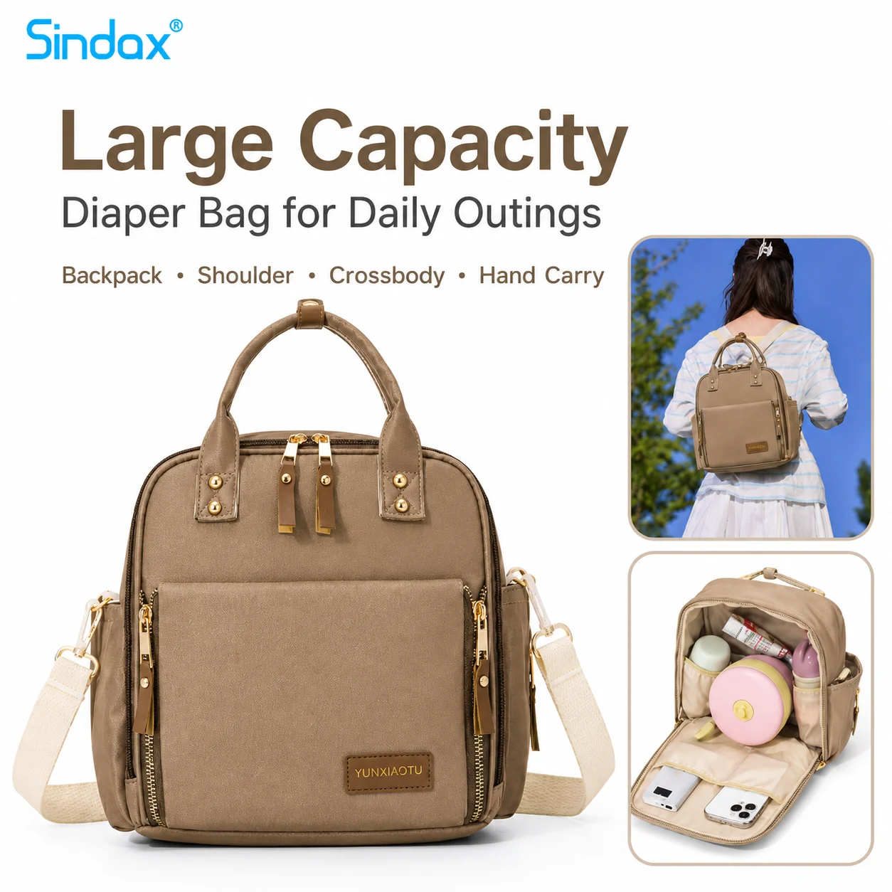 Diaper Bag Maternity Backpack Large Capacity Baby Bag Convertible Shoulder Crossbody Handbag Tote for Moms Baby Essentials