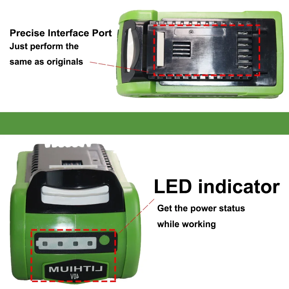 Lithium ion rechargeable battery 40V 3.0 4.0 5.0ah suitable for GreEnworks 29462 29472 29282G Max Gmax lawn mower power tools