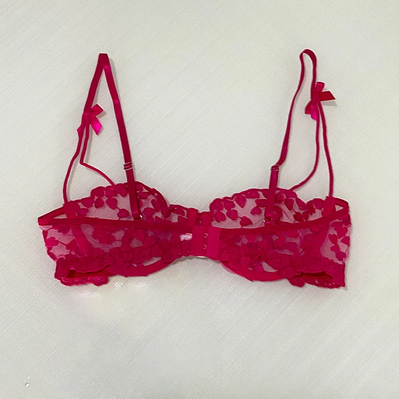 Women Sexy Lingerie Uncensored Porn Underwear Bow Patchwork Sensual Bra and Briefs Costume 2-Piece Erotic Sets Intimate Rose red