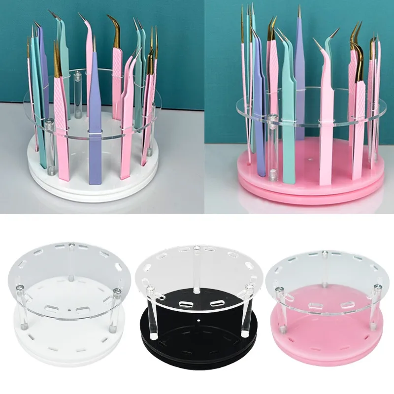 

New Acrylic Tweezers Stand Holder 12 Holes Rotating Eyelash Extension Tweezer Display Shelf Home Salon Use Tweezers Holder