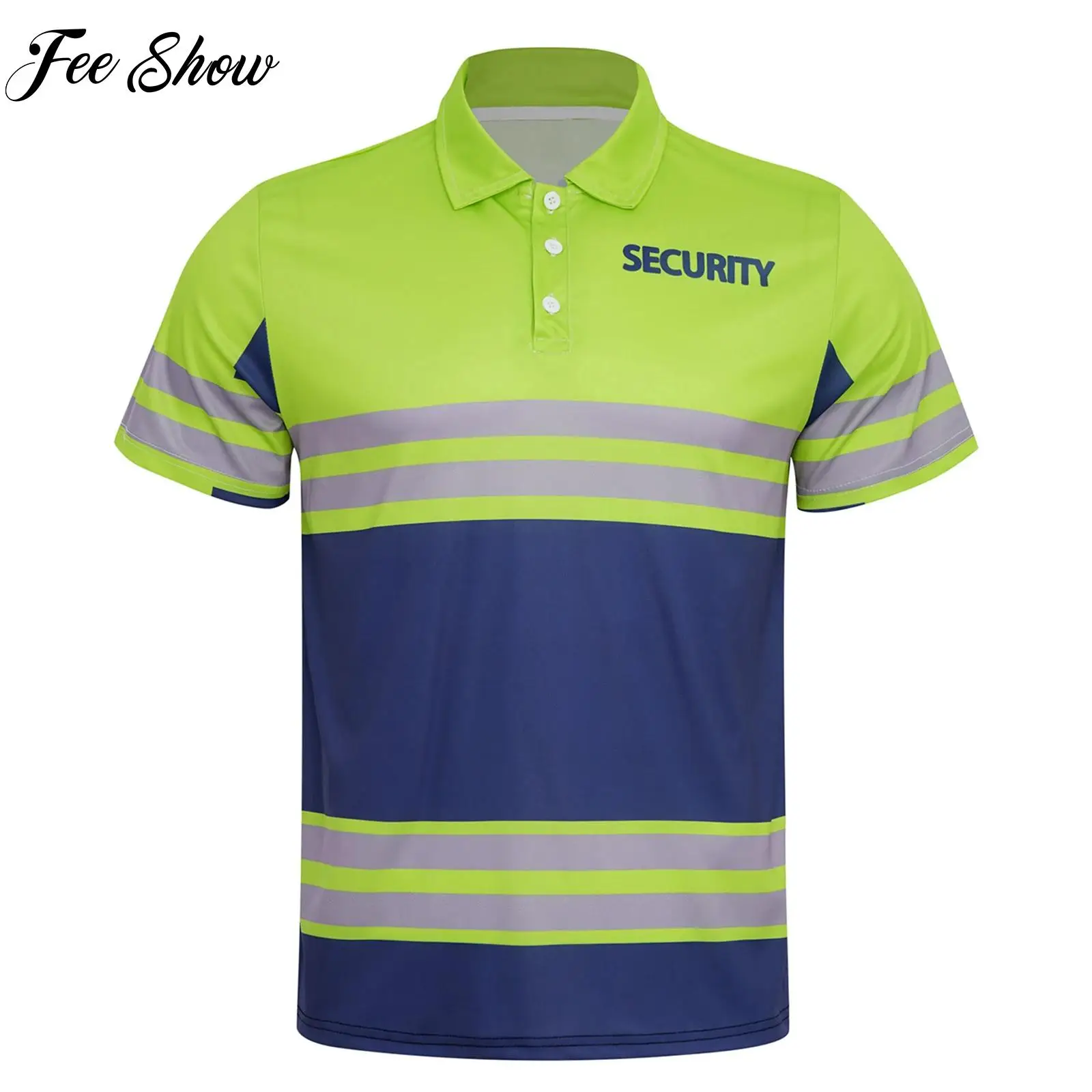 

Adults Mens Outdoor Tops Color Block Striped Top Workwear Short Sleeve T-shirt for Construction Site Petrol Station Costumes