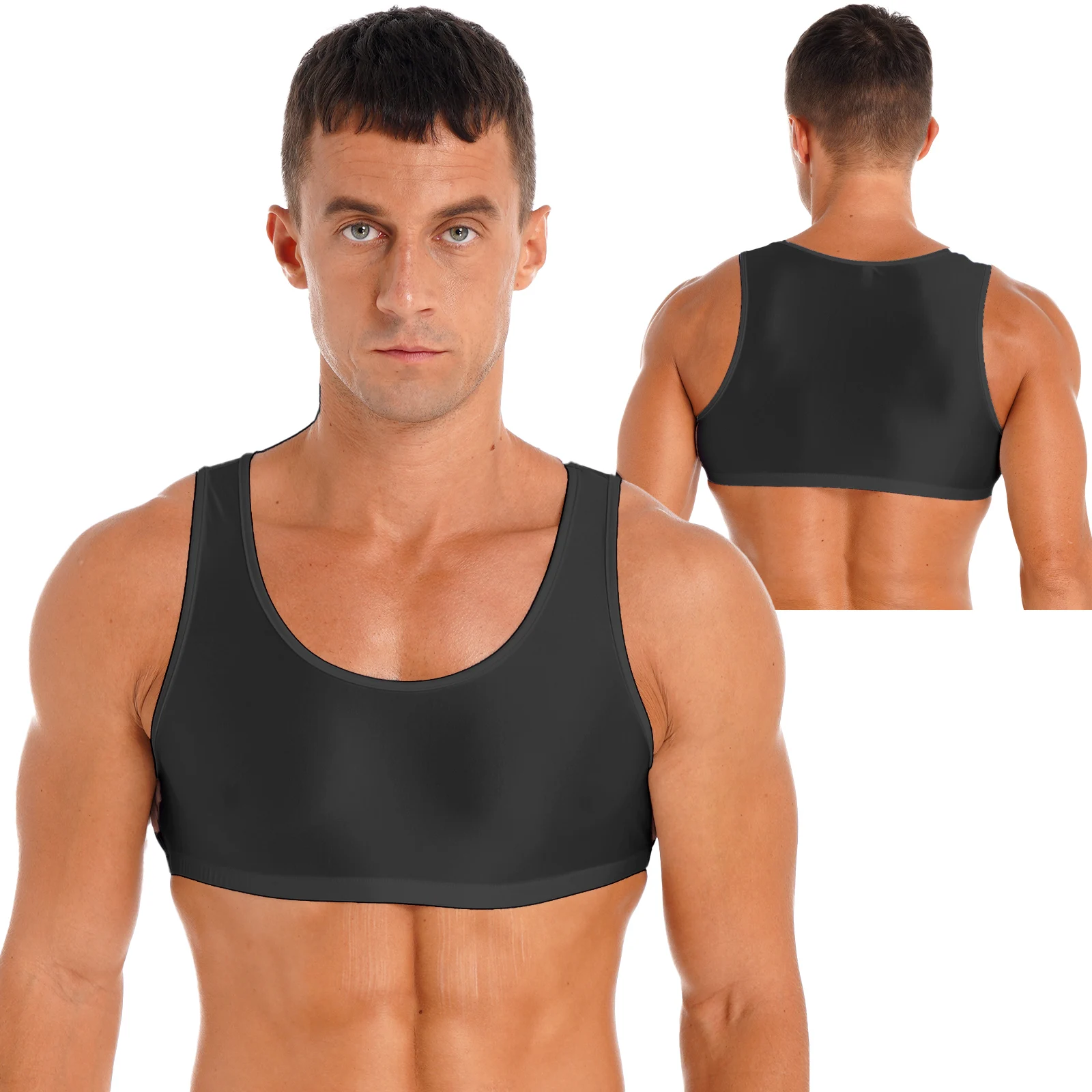 

2023 Mens Glossy Tank Top Sleeveless Solid Color Stretchy Vest Crop Tops Sport Gym Fitness Tees Tops Swimwear Nightwear Clubwear