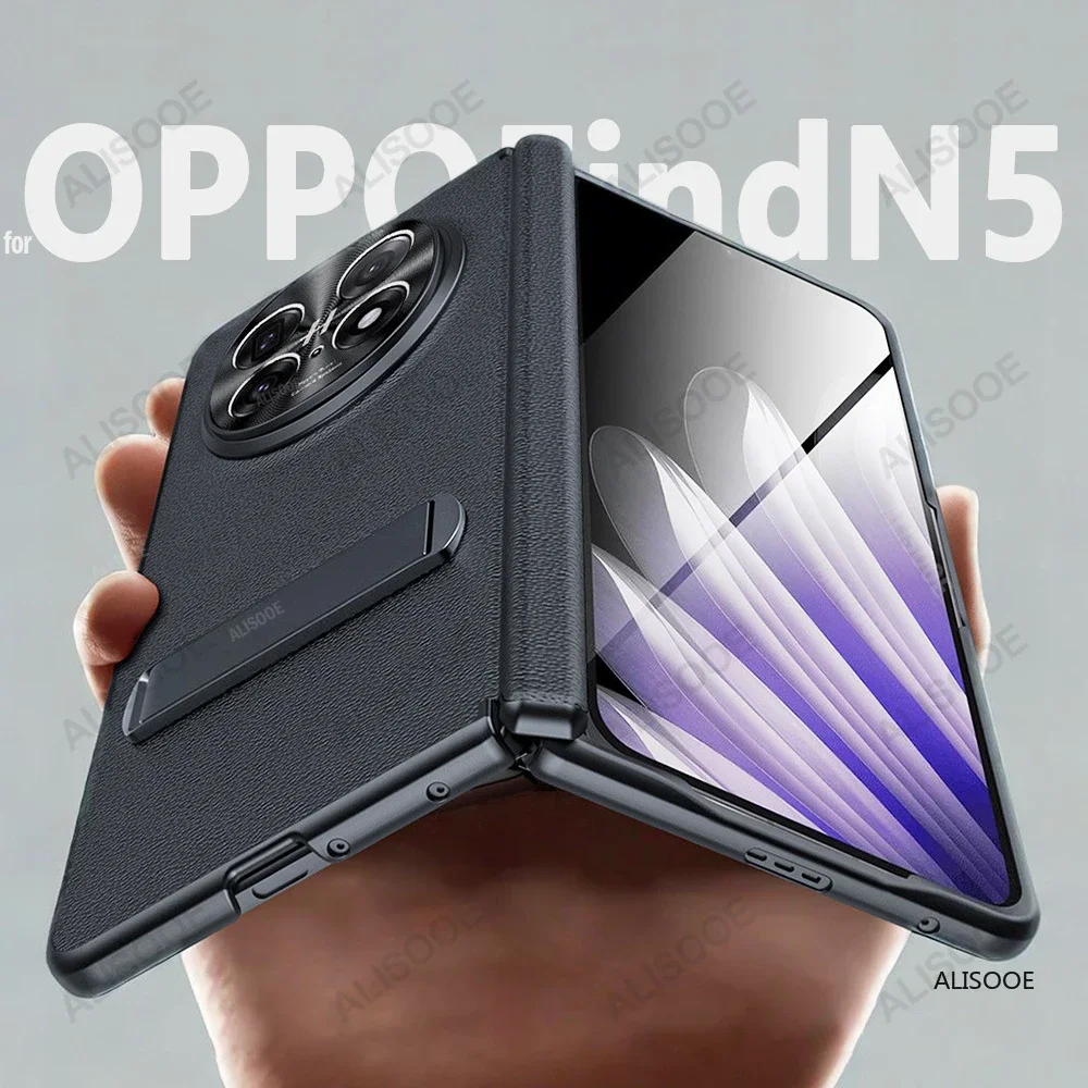 

Подставка из натуральной кожи для OPPO Find N5 Шарнирный чехол с передним стеклянным держателем для OPPO Find N5 Кожаный шарнирный чехол
