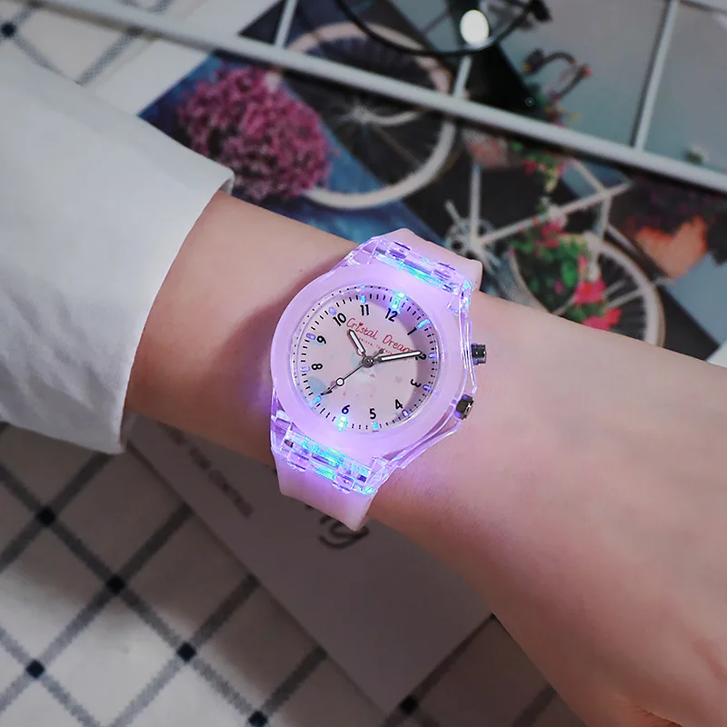 2023 Cute Flash Kids Watches For Girls Boys Colorful Luminous Lights Watch Student Clock Children Silicone Quartz Wristwatches