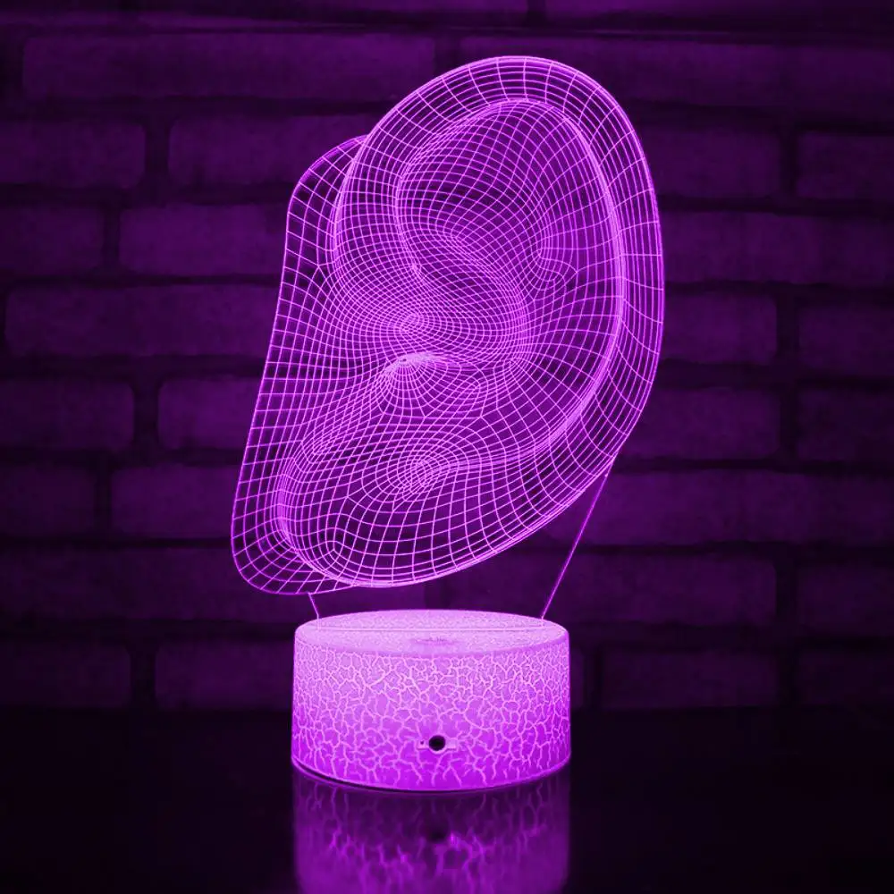 Nighdn Human Ear 3D Illusion LED Night Light 7 Color Changing Optical Desk Lamp Home Office Decorative Nightlight Creative Gift
