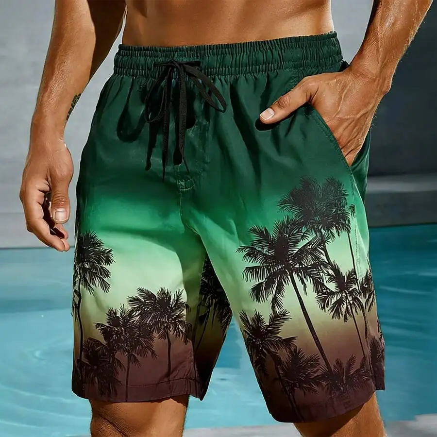 

Men's Board Shorts Gradient Multicolored Palm Tree 3D Print Casual Beach Shorts Summer Casaul Vacation Lightweight Sport Shorts