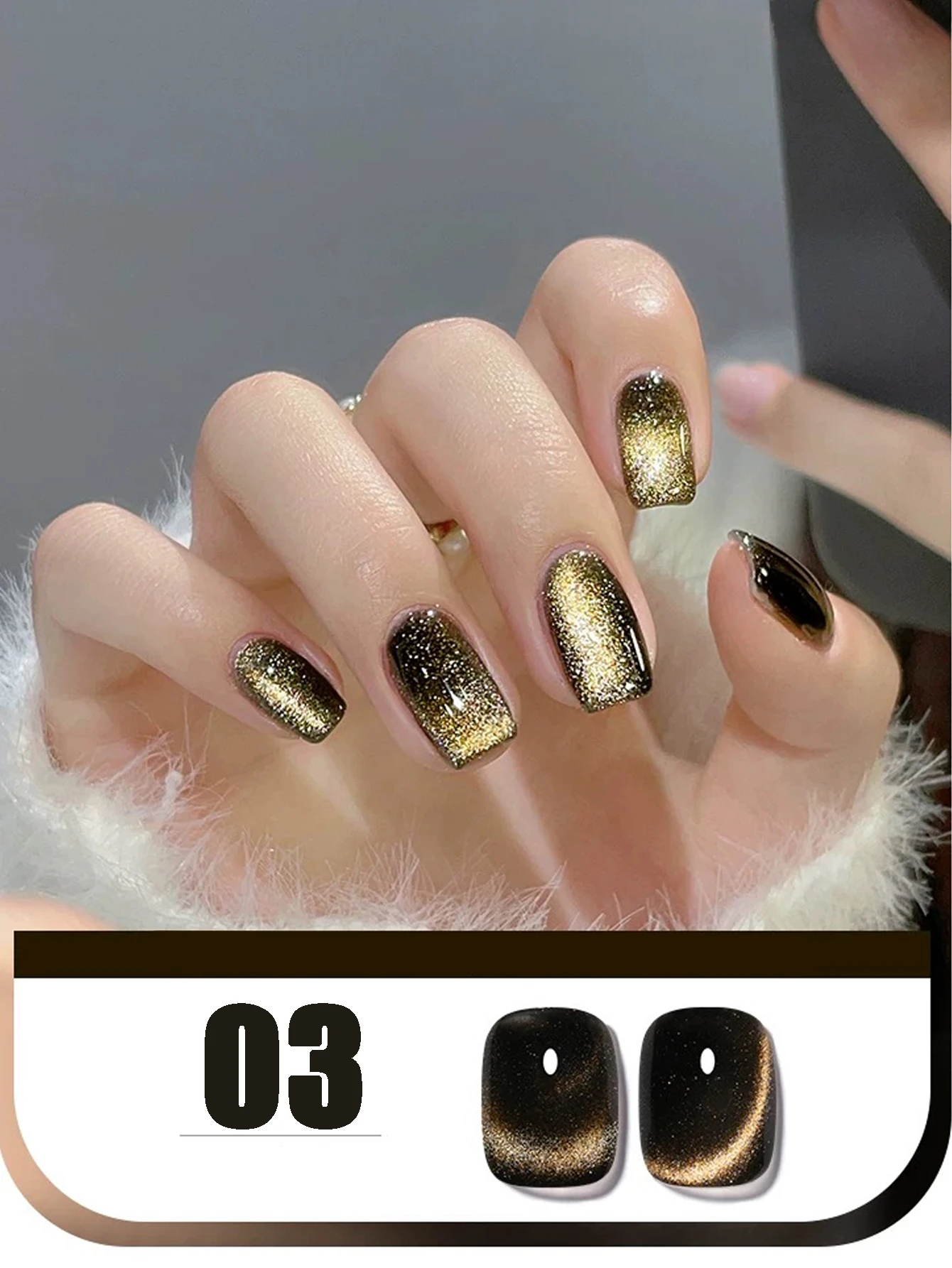 MIANEL 12ML Obsidian Gold Crystal Cat's Eye Gel Nail Polish Autumn Black Brown  Cat Magnetic Gel  Autumn Nails Black