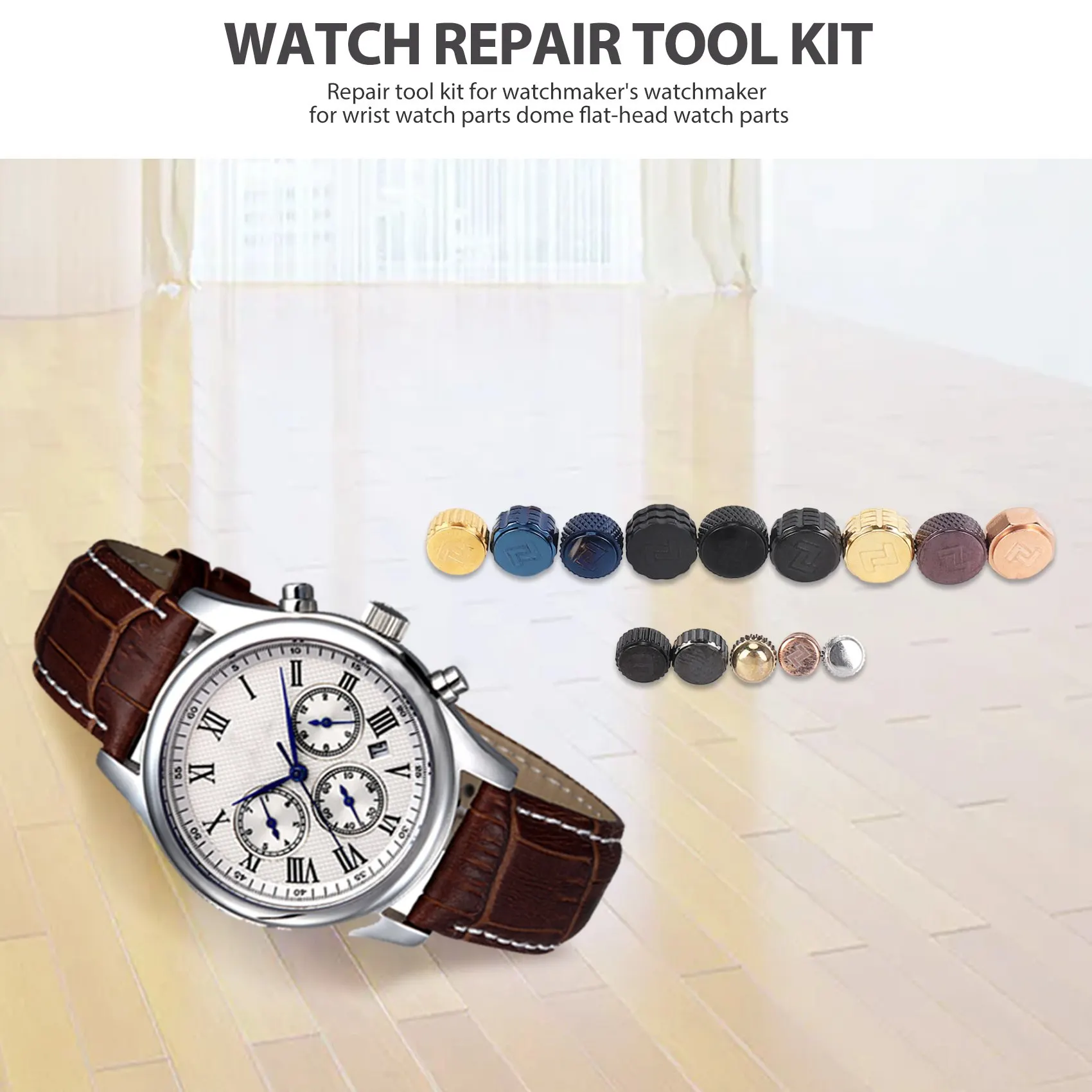 Assista Crown Watch Head, Assista Peças para Relógio de Pulso, Dome Flat Head, Assista Repair Tool Kit para Acessórios Relojoeiro