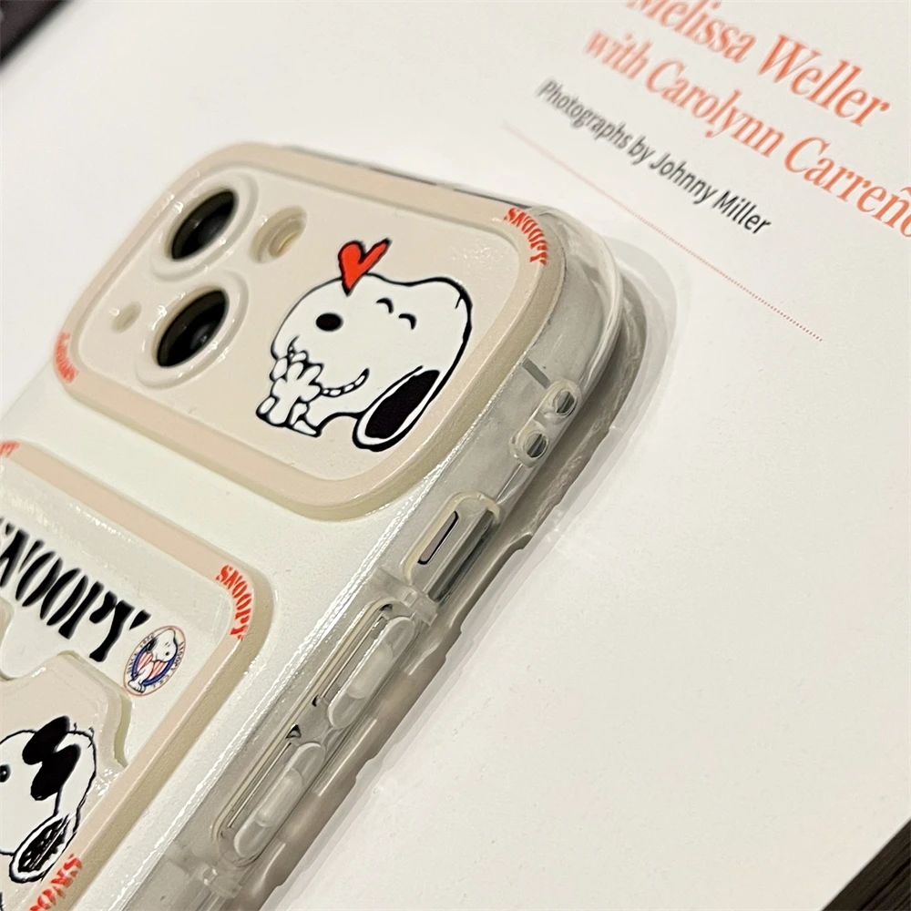 luxury Snoopy lovely Card holder wallet Case protection for iPhone 16 15 14 13 Pro Max 11 12 Coque