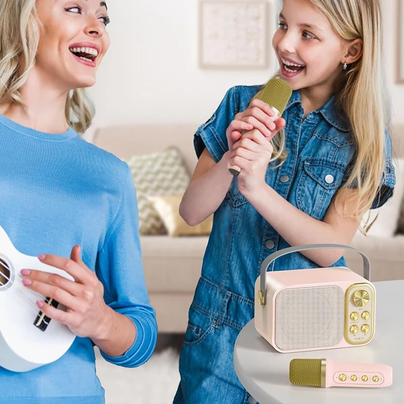1 Sets Mini Karaoke Machine Plastic+Metal With 2 Wireless Microphones Portable Bluetooth Speaker For Kids