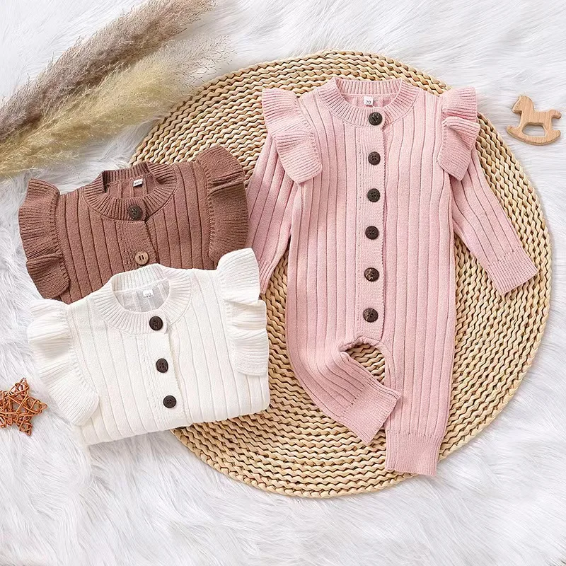 Autumn&Winter Infant Baby Boys Girls  Fashion Clothing Warm Sweater Single Breasted Long Sleeve Romper Outfits