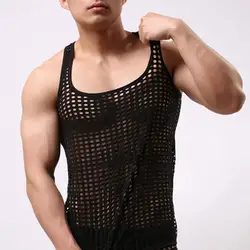 Men Vest Sexy Lingeries Mesh See-Through Shirts Short Sleeve Nightclub Sheer Tops Shirt Costume Fish Net T-Shirts Sexy Costumes
