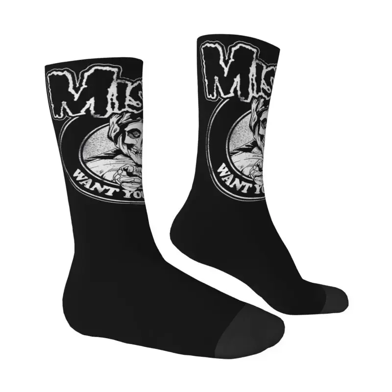 Fashion Print Misfits Skull Socks for Men Women Stretch Summer Autumn Winter Punk Rock Music Crew Sock Breathable Sports Socks