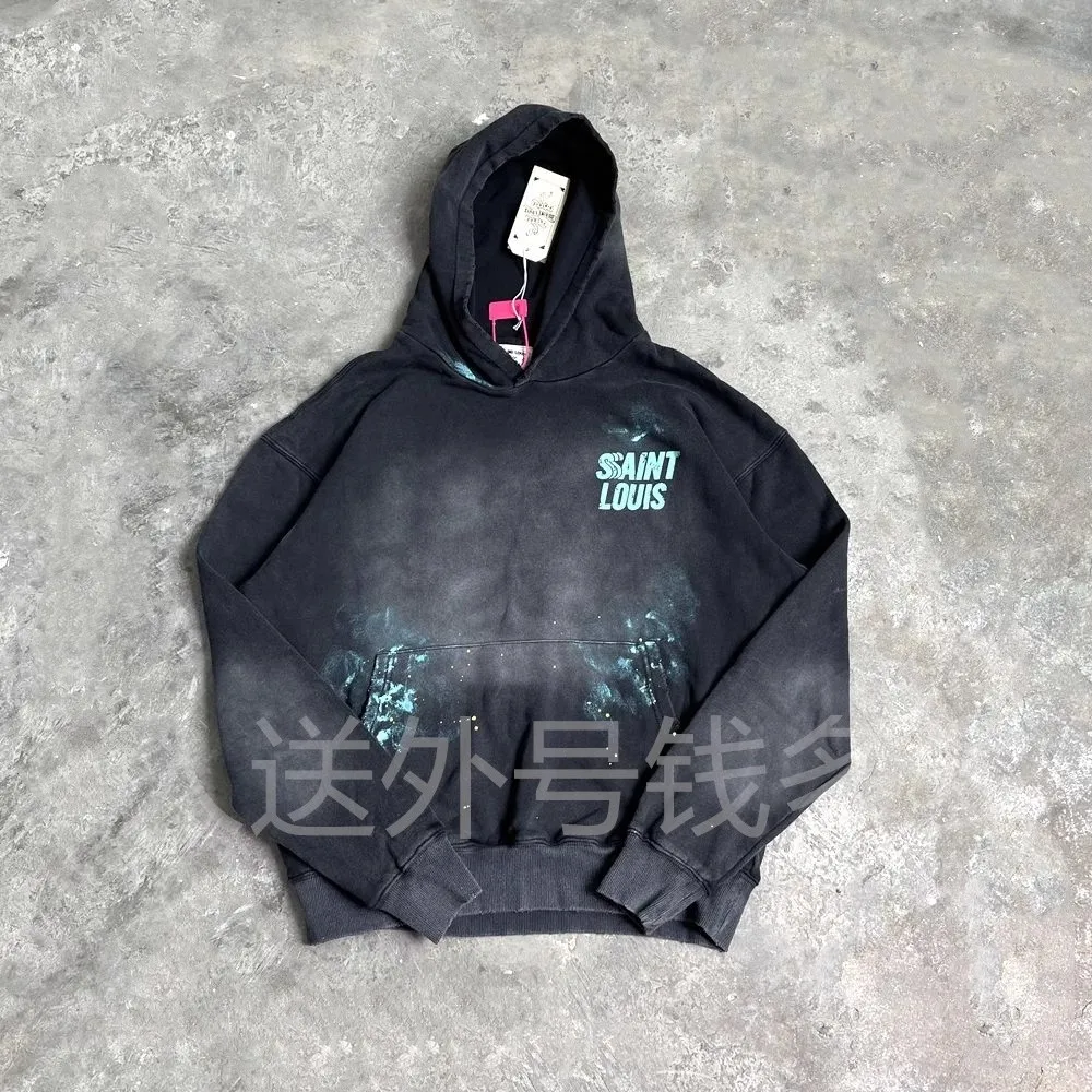 Splashing Ink Washed Do Old SSSAINT LOUIS Hoodie Men Women Casual Loose Long Sleeve Sweatshirts Cotton Winter Autumn Pullovers
