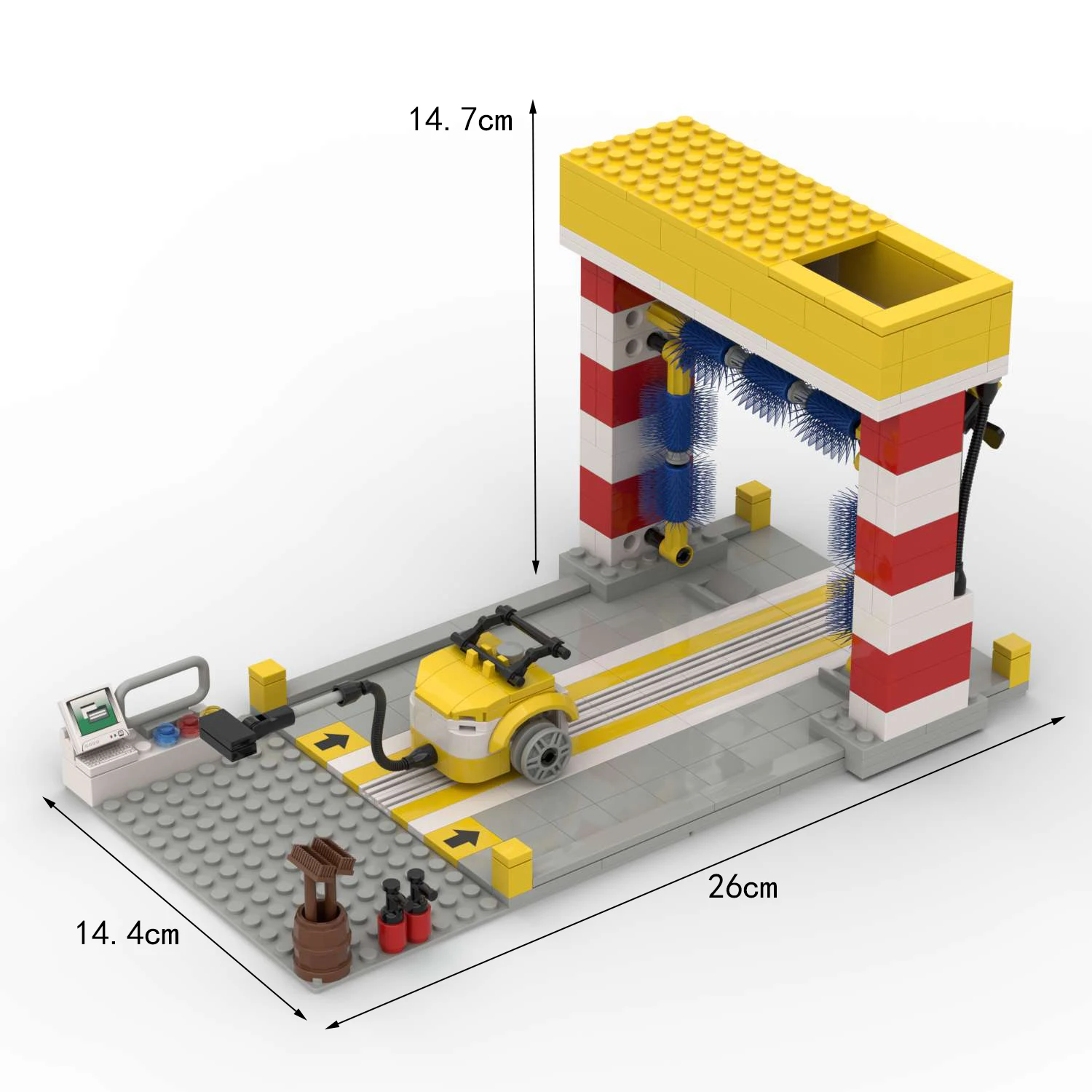 MOC Building Block Self-Service Car Wash Center Model Urban Building Game Scene Simulation Children's Toy Ornament