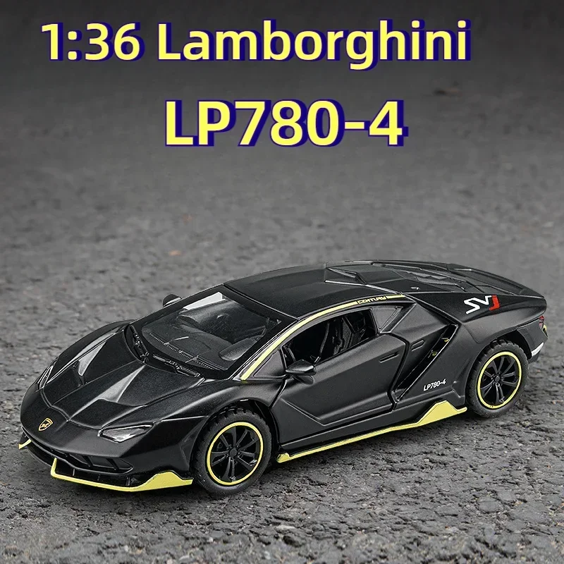 1:36 Lamborghini LP780-4 Alloy Sports Car Sound Light Pull Back High Simulation Miniature Diecast Car Childrens Toy Gift