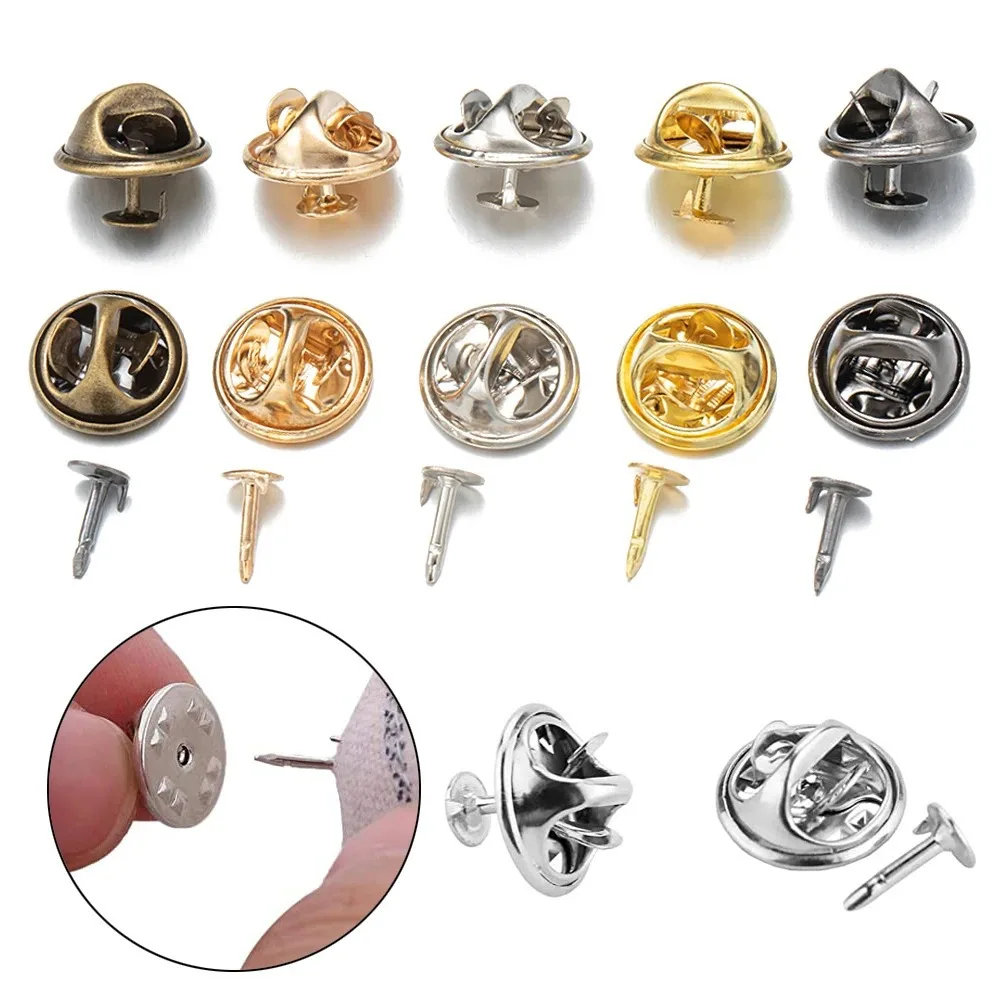 50pcs Nail Tie Tack Lapel Pin Back Clutch Scatter Butterfly Clasp Squeeze Round Pinch Clip Brooch Base Jewelry Craft Accessories