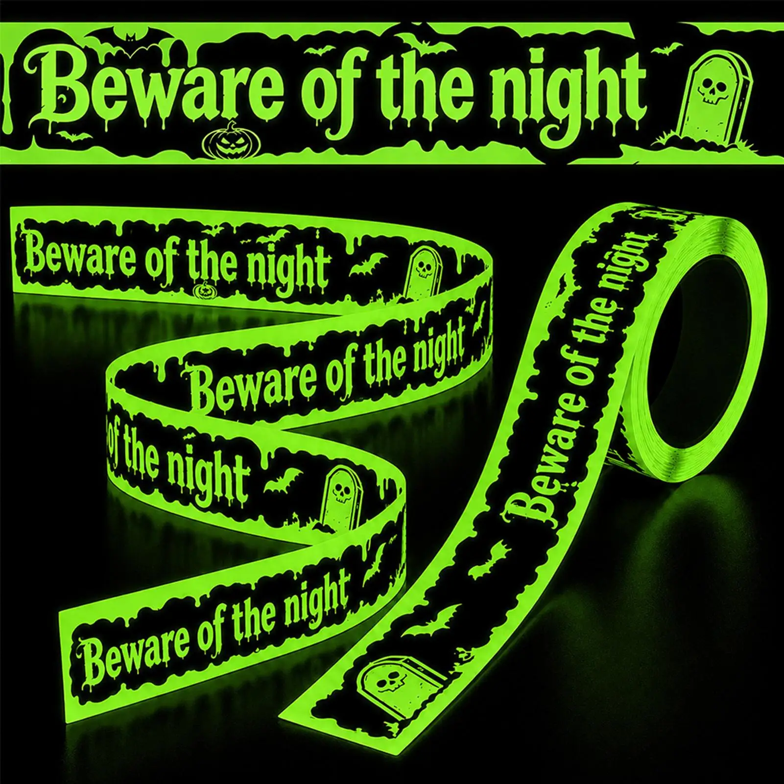 2026 Halloween Caution Tape Spooky Halloween Glowing Warning Decoration Haunted House Caution Tape For Home Haunted House Party