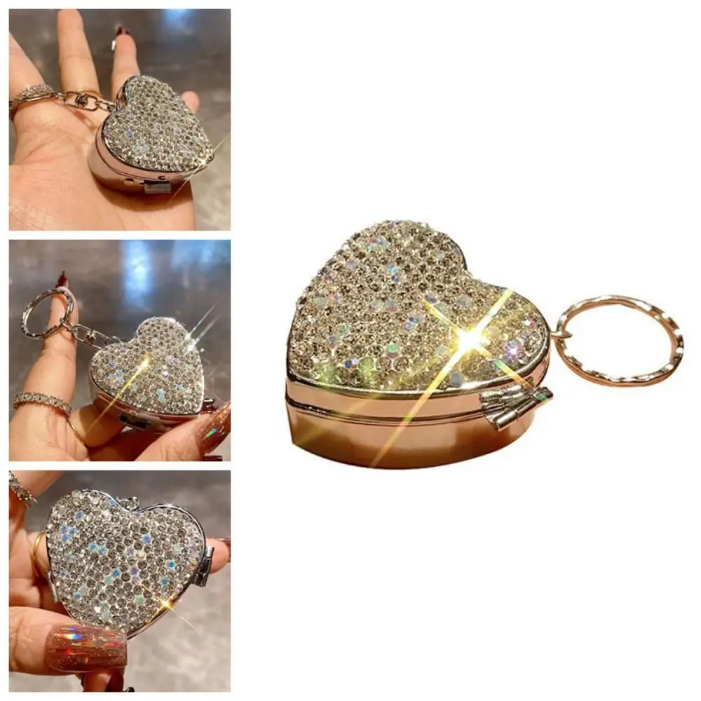 

Shiny Rhinestone Mini Metal Pill Box Blingbling Portable Medicine Storage Box 2 Grids Moisture-proof Pill Case Container