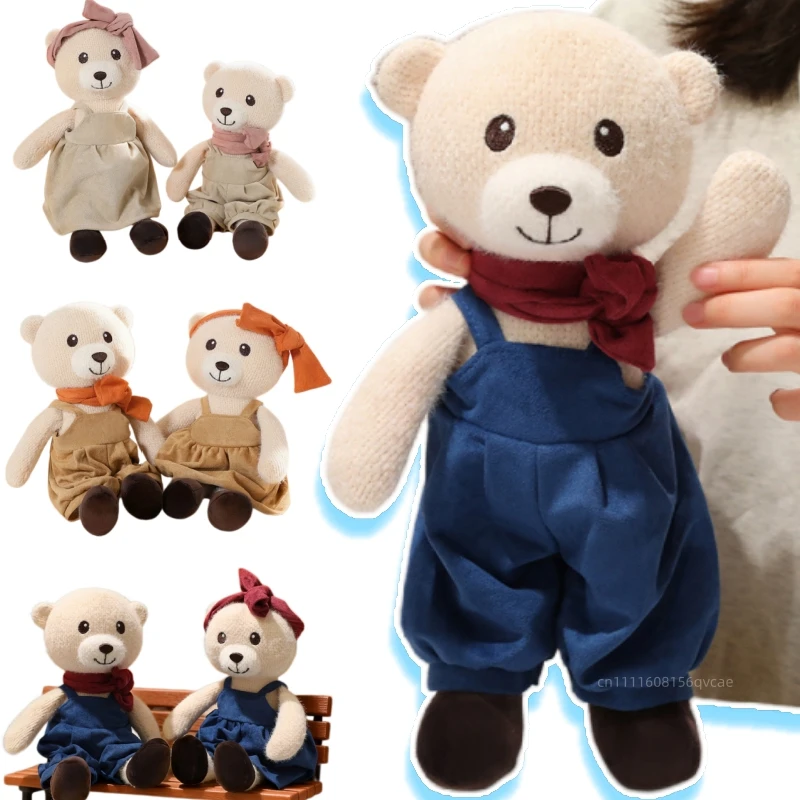 30cm Kawaii Cute Couple Bear Plush Doll Pillow Boys Girls Animal Stuffed Toy Souvenir Home Decor Wedding Valentine's Gift