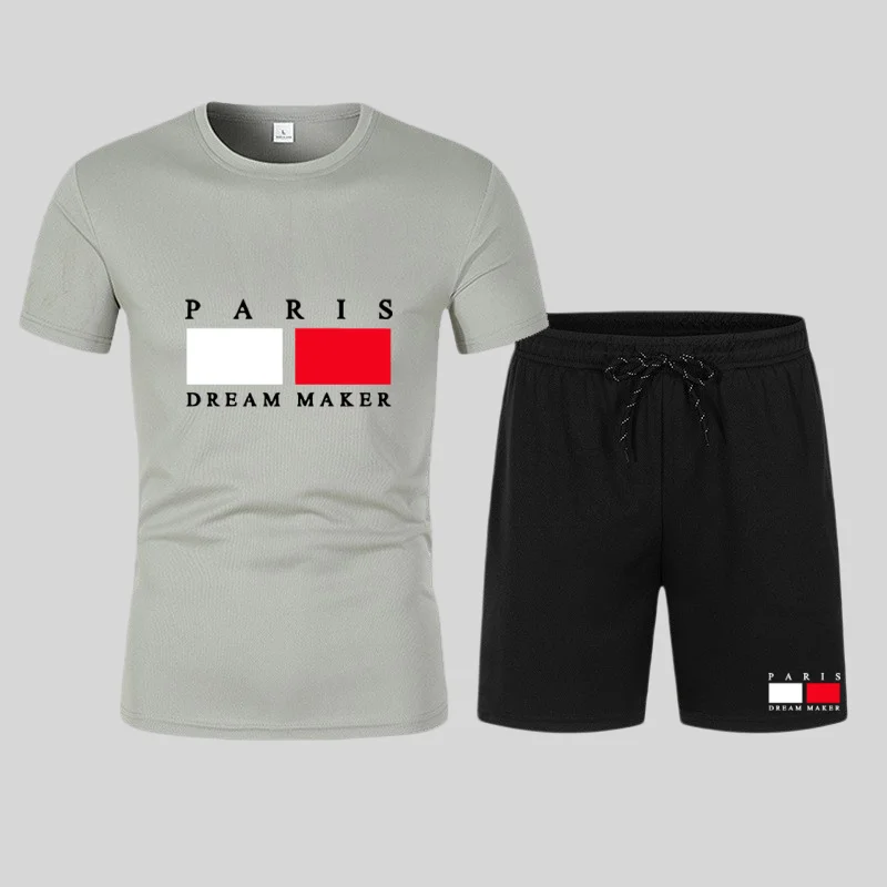 Summer men's short-sleeved T-shirt and short pants, comfortable sportswear, men's casual round-neck T-shirt and short pants two- 4