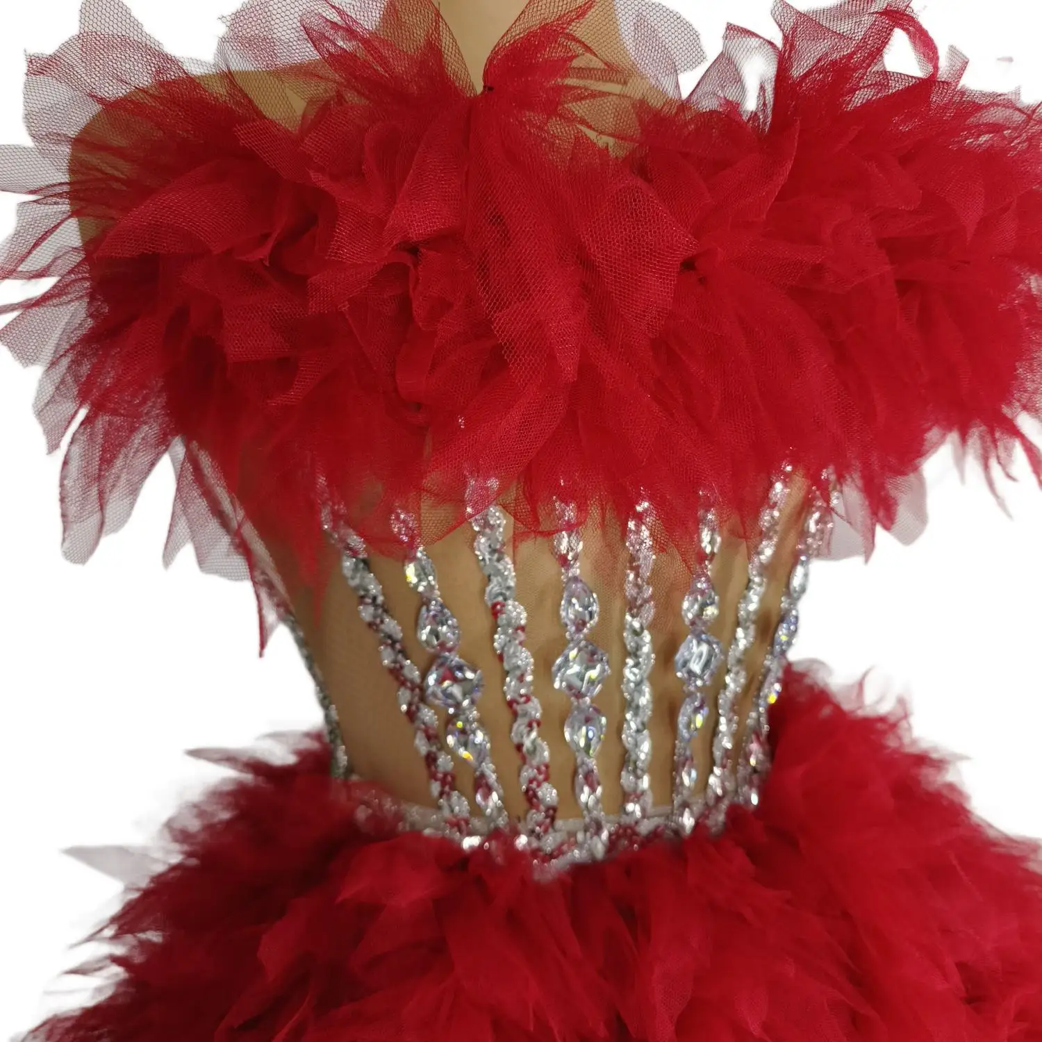 Vestido curto de lantejoulas com strass cintilante feminino, top vermelho de tubo, baile de formatura de celebridades, show de cantores