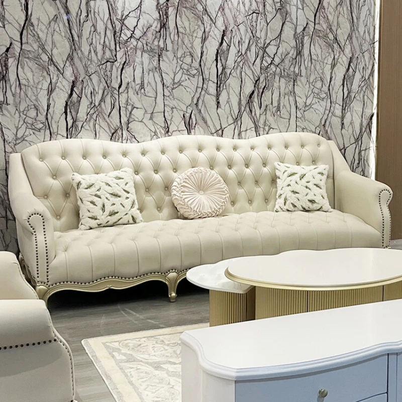 

*American solid wood sofa, French light luxury, living room combination sofa, modern minimalist villa, high-end leather furnitur