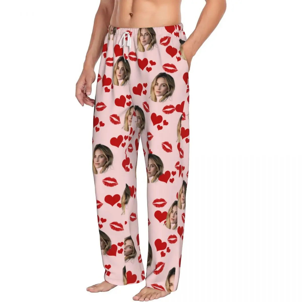 Customized sleeping pants with personalized facial photos long sleeved warm sleeping pants for both men and women  fun Christmas