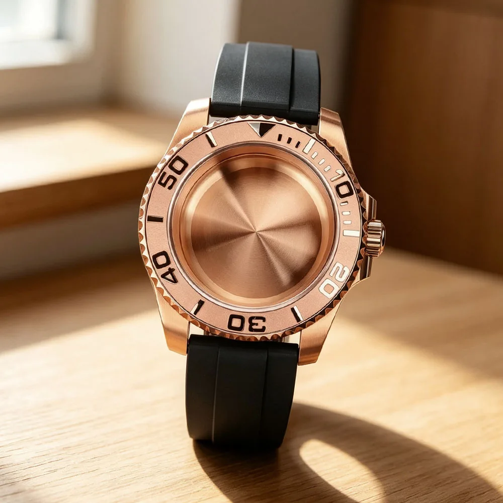 PVD Roségold 40MM Uhrengehäuse Saphirglas für Seiko NH35 NH36 NH34 ETA 2824 Miyota 8215 Uhrwerk 28,5mm Zifferblatt YACHT-MASTER Teile