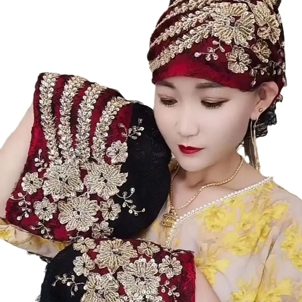 

Lace Turban Hats for Women Muslim Headscarf Head Wraps Caps Female Daily Beanie Hair Cover Cap Glitter Diamonds Embroidery