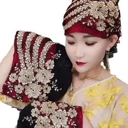 Lace Turban Hats for Women Muslim Headscarf Head Wraps Caps Female Daily Beanie Hair Cover Cap Glitter Diamonds Embroidery