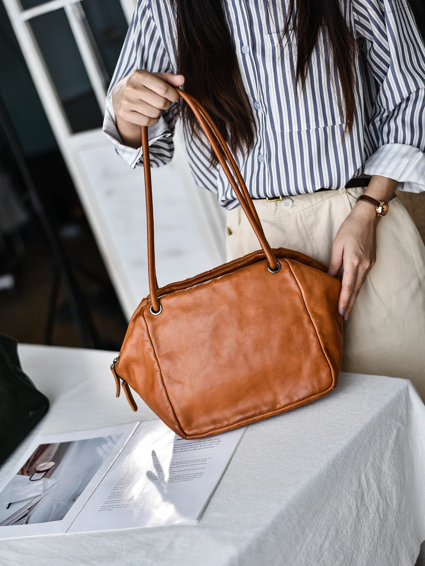 

PNDME organizers designers handmade genuine leather women's shoulder bag fashion luxury first layer cowhide female handbag