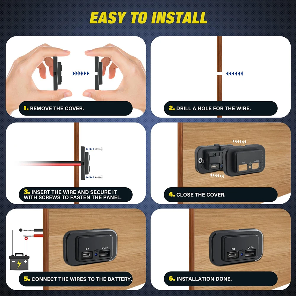 المزدوج USB مقبس شاحن السيارة PD QC 3.0 شحن سريع منفذ لوحة محول الطاقة 12 فولت/24 فولت للدراجات النارية ATV شاحنة قارب