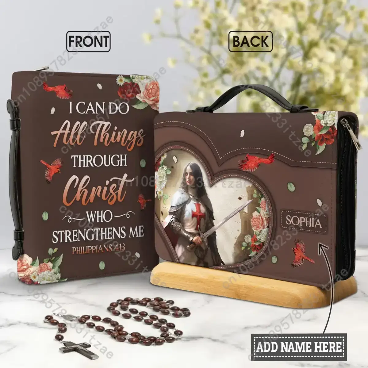 

2024 Personalized Bible Bag for Ladies I Can Do All Things Through Christ Who Strenthens Me Knight Print Women's Bible Covers