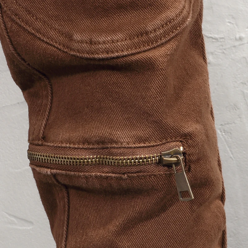 Street Fashion Men's Jeans Vintage Khaki Elastic Tight Split Jeans Men's Designer Vintage Denim Pants Hombre