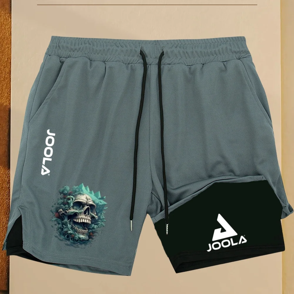 New JOOLA Skull Print 2-in-1 Sports Shorts, Quick Dry Anti-chafe Running Training Shorts for Men